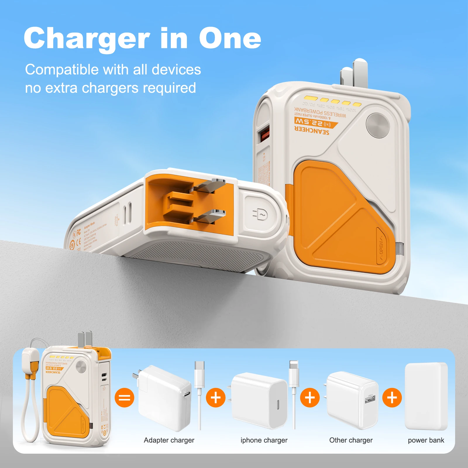6 in 1 multifunctional power bank magnetic magnetic adsorption for wireless charging, 10000 mah phone holder 22.5w fast charging 6 in 1 multifunctional power bank magnetic magnetic adsorption for wireless charging, 10000 mah phone holder 22.5w fast charging